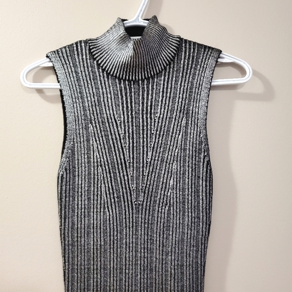 Zara - Silver Metallic Knit Bodycon Dress - Size S - Picture 12 of 14